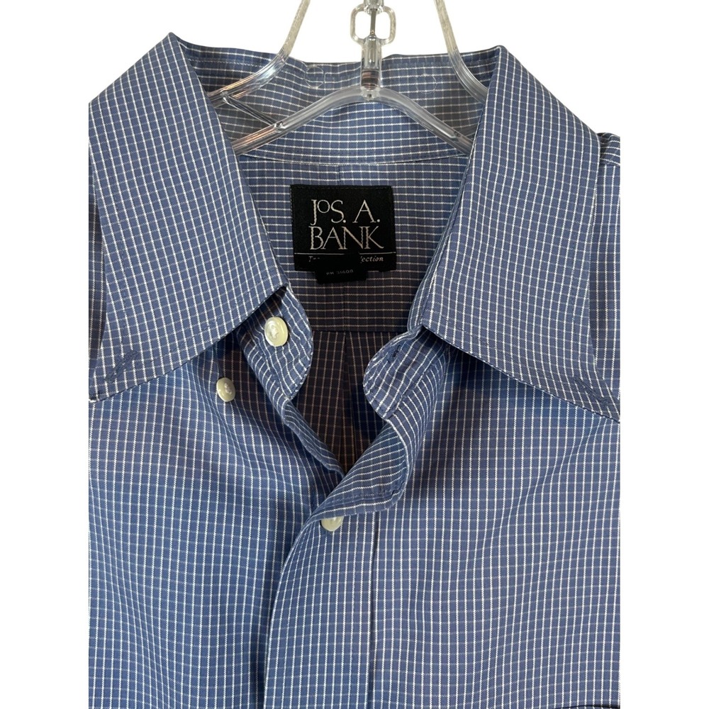 Jos A Bank Traveler Collection Blue Micro Grid Button Down Shirt Mens 17-33 Prep
